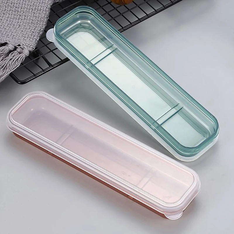 Travel Outdoor Reusable Tableware Box School Home Slot Design Practical Cutlery Transparent Cover Storage Box thumbnail 6