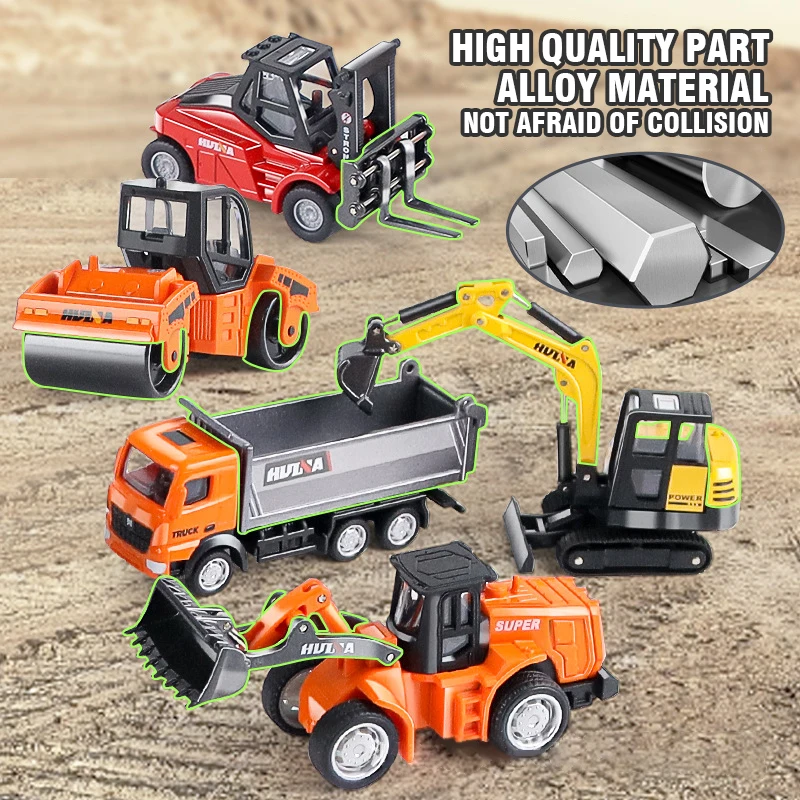 HUINA 1:80 Construction Alloy Diecast Car Model Forklift Roller Dumper Excavator Engineering Agitator Truck Toy Collection Gift thumbnail 2