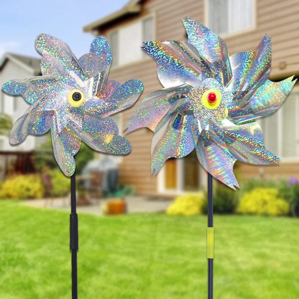 1-10PCS DIY Silver Laser Bird Repellent For Farm Outdoor Bird Repeller Lawn Decor Bird Repeller Windmill Garden Rotating Windmil thumbnail 2