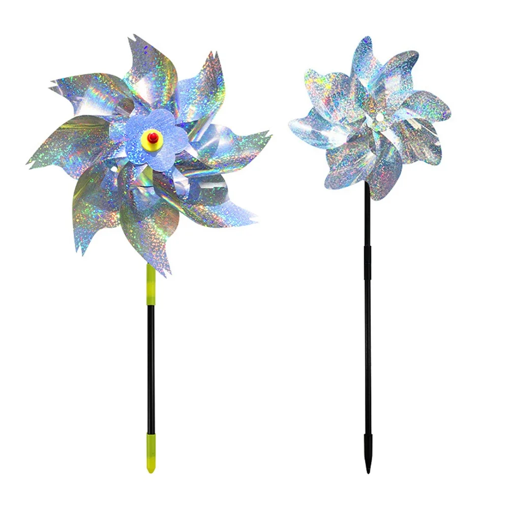1-10PCS DIY Silver Laser Bird Repellent For Farm Outdoor Bird Repeller Lawn Decor Bird Repeller Windmill Garden Rotating Windmil thumbnail 5