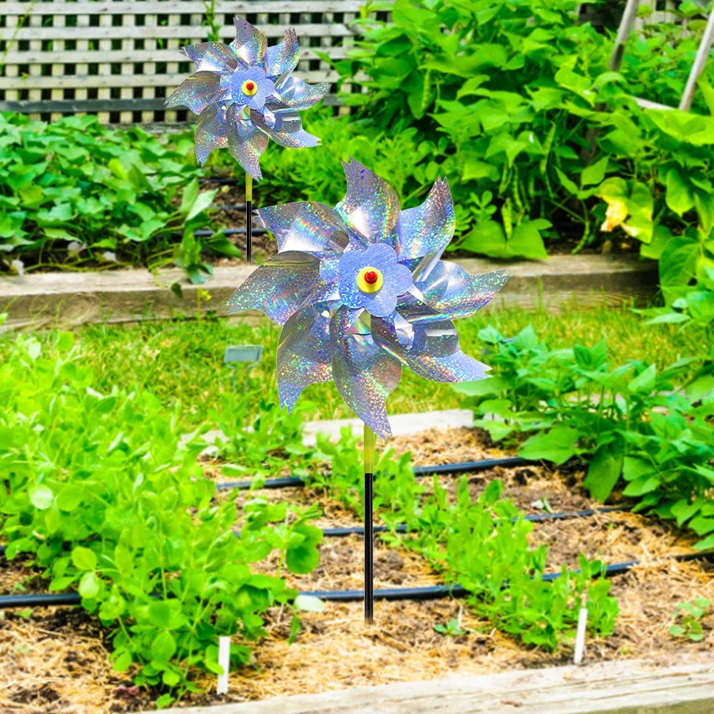 1-10PCS DIY Silver Laser Bird Repellent For Farm Outdoor Bird Repeller Lawn Decor Bird Repeller Windmill Garden Rotating Windmil thumbnail 4