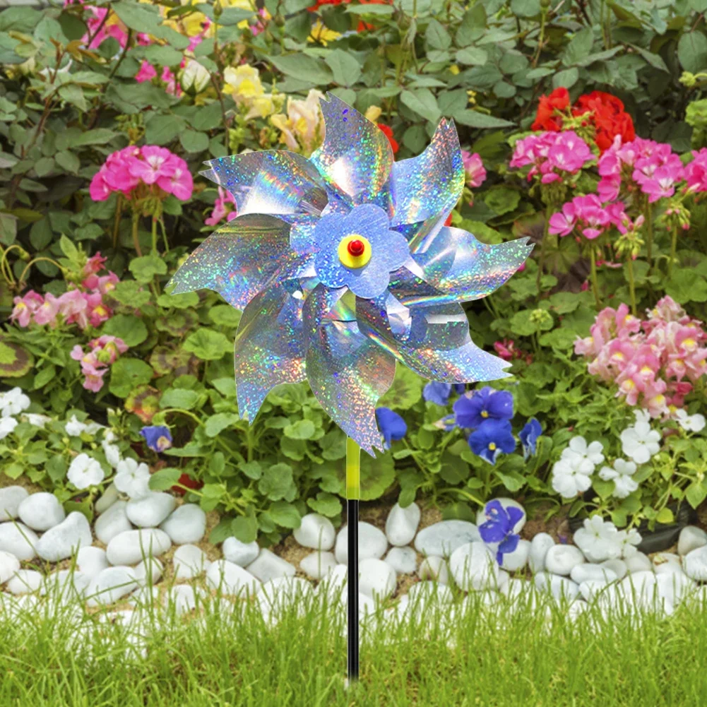 1-10PCS DIY Silver Laser Bird Repellent For Farm Outdoor Bird Repeller Lawn Decor Bird Repeller Windmill Garden Rotating Windmil thumbnail 3