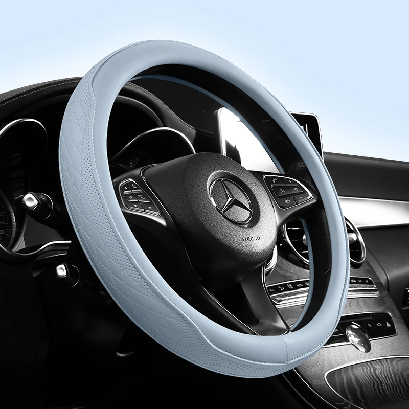 Napa Leather Perforated Patchwork Car Steering Wheel Cover, Non-slip, Breathable, Universal 15 Inch (Approx. 38cm) thumbnail 2