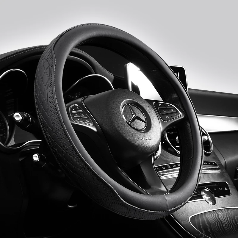 Napa Leather Perforated Patchwork Car Steering Wheel Cover, Non-slip, Breathable, Universal 15 Inch (Approx. 38cm) thumbnail 4