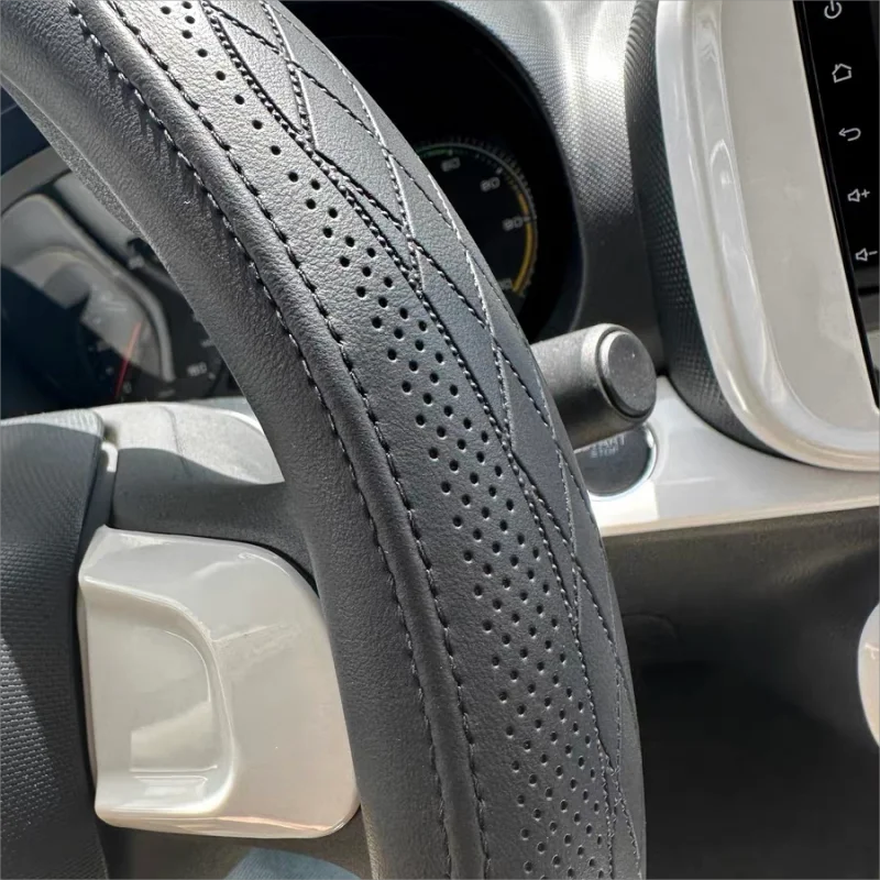 Napa Leather Perforated Patchwork Car Steering Wheel Cover, Non-slip, Breathable, Universal 15 Inch (Approx. 38cm) thumbnail 6