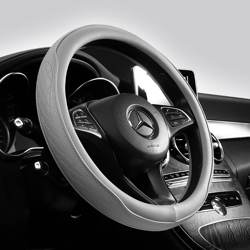 Napa Leather Perforated Patchwork Car Steering Wheel Cover, Non-slip, Breathable, Universal 15 Inch (Approx. 38cm) thumbnail 5