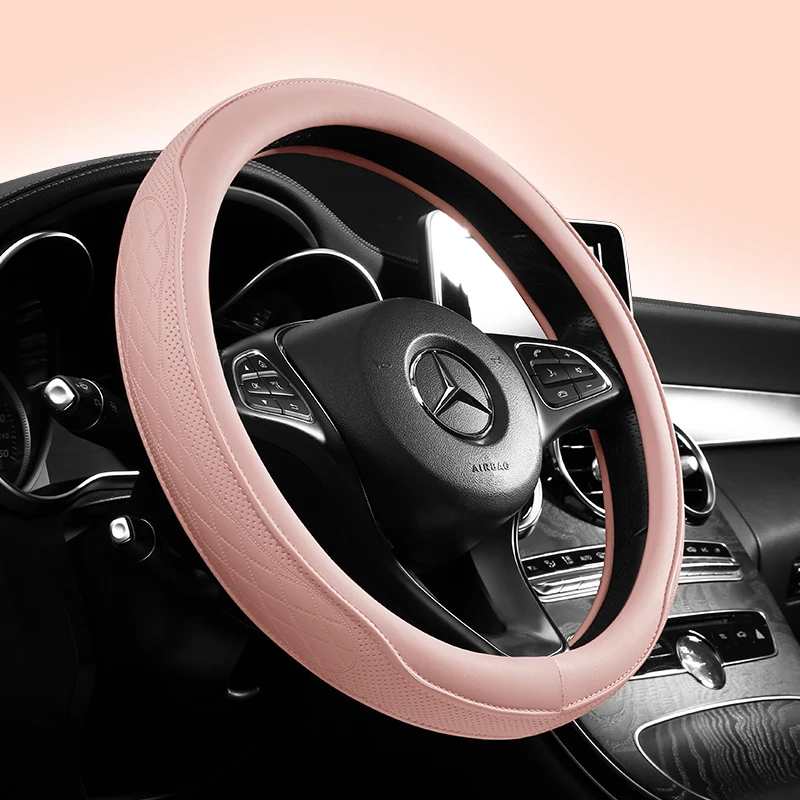Napa Leather Perforated Patchwork Car Steering Wheel Cover, Non-slip, Breathable, Universal 15 Inch (Approx. 38cm) thumbnail 3