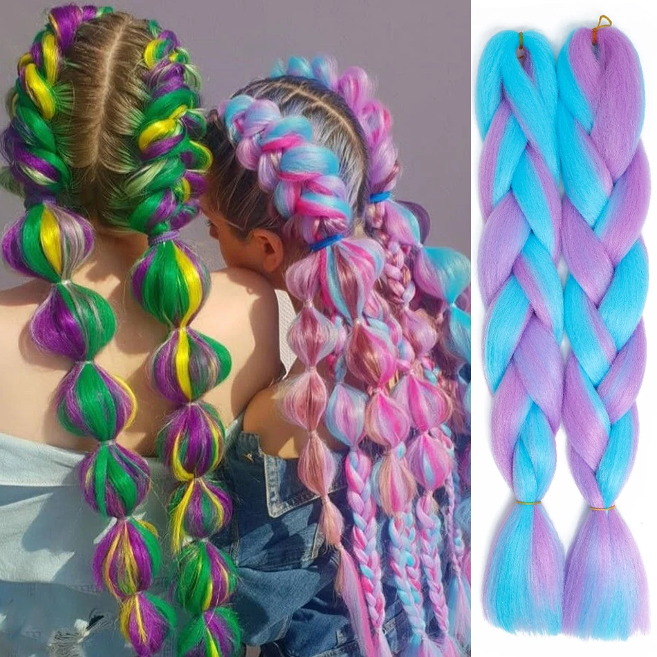 Purple Braiding Hair Pre Stretched Synthetic Kanekalon Crochet Hair Jumbo Braids Extensions Hair Accessories For Girls Braids thumbnail 2