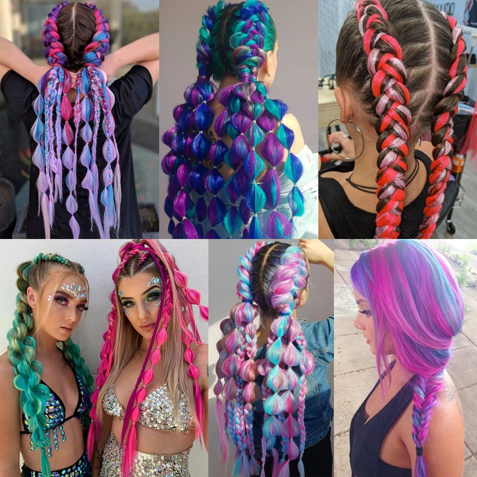 Purple Braiding Hair Pre Stretched Synthetic Kanekalon Crochet Hair Jumbo Braids Extensions Hair Accessories For Girls Braids thumbnail 6