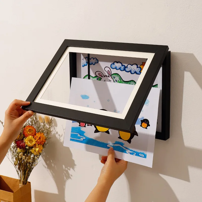 3Colors Children Drawing Frames A4/6" Kids Art Frame Wooden Replaceable Photo Display for Poster Photo Paintings Pictures Decor thumbnail 2
