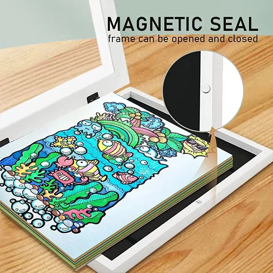 3Colors Children Drawing Frames A4/6" Kids Art Frame Wooden Replaceable Photo Display for Poster Photo Paintings Pictures Decor thumbnail 4