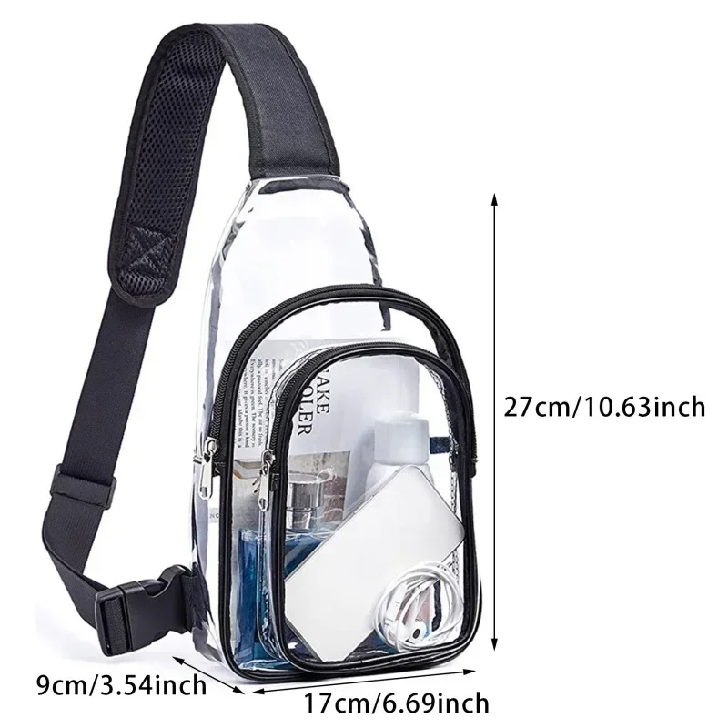 Casual Clear Chest Bag Women Men Waterproof Transparent PVC Crossbody Travel Pouch Outdoor Sports Phone Sling Shoulder Bag thumbnail 5