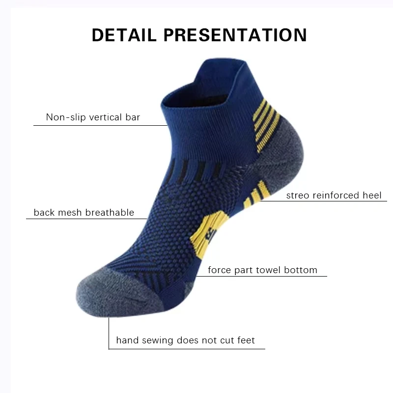 3 Pairs Professional MEN'S Sports Socks Outdoor Running Fitness Climbing Thick Quick Drying Towel Short Socks for Man 39-45 thumbnail 5