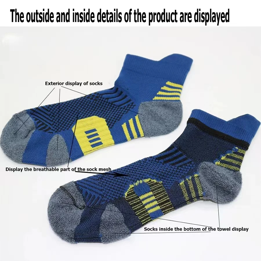 3 Pairs Professional MEN'S Sports Socks Outdoor Running Fitness Climbing Thick Quick Drying Towel Short Socks for Man 39-45 thumbnail 4