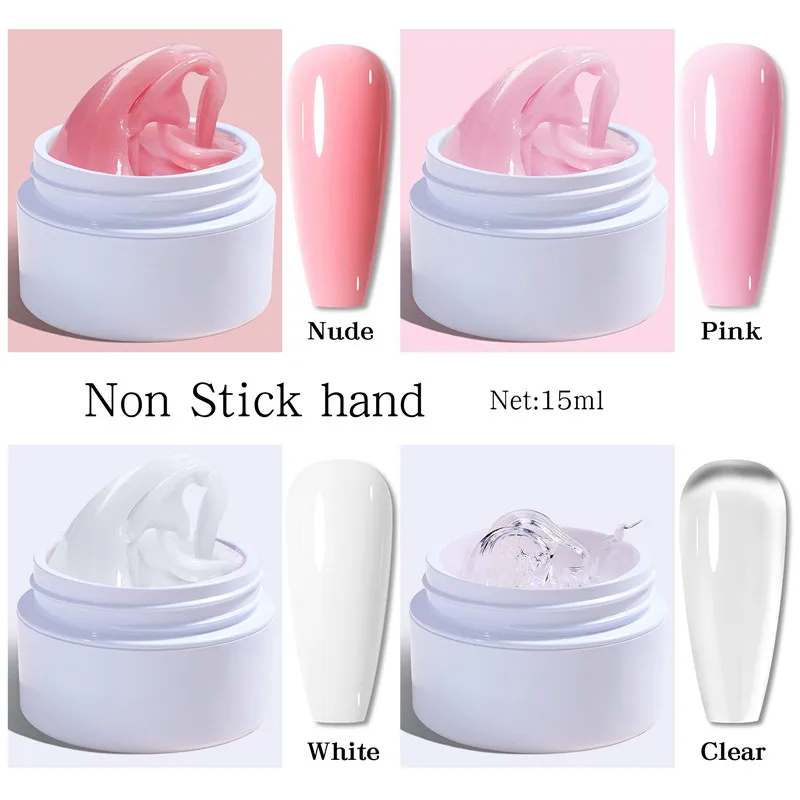 15ML Solid Non Stick Hand Extension Gel Nail Polish -Pink/White/Clear Extension Gel for Mnicure Carving Nail Art Emboss Hard Gel thumbnail 4
