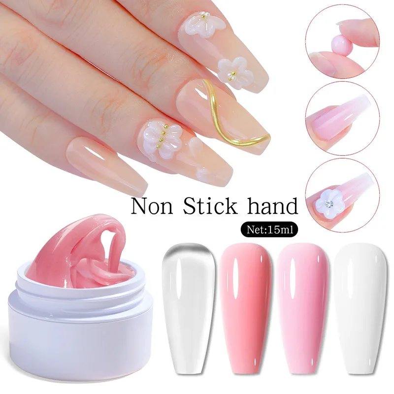 15ML Solid Non Stick Hand Extension Gel Nail Polish -Pink/White/Clear Extension Gel for Mnicure Carving Nail Art Emboss Hard Gel thumbnail 2