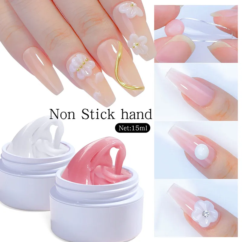 15ML Solid Non Stick Hand Extension Gel Nail Polish -Pink/White/Clear Extension Gel for Mnicure Carving Nail Art Emboss Hard Gel thumbnail 3