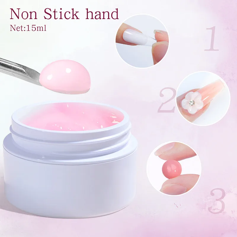 15ML Solid Non Stick Hand Extension Gel Nail Polish -Pink/White/Clear Extension Gel for Mnicure Carving Nail Art Emboss Hard Gel thumbnail 5