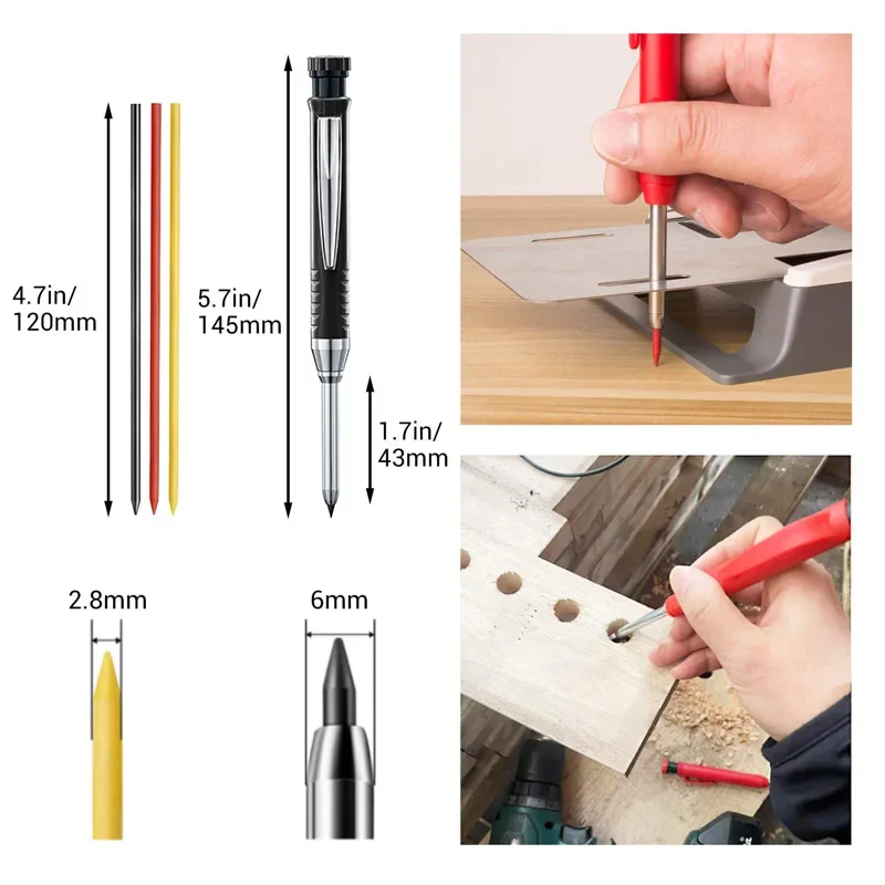 Woodworking Mechanical Pencil Set, Deep Hole Marking and Drawing, 2.8mm Reliable and Durable Lead, for Carpenters Engineering thumbnail 5