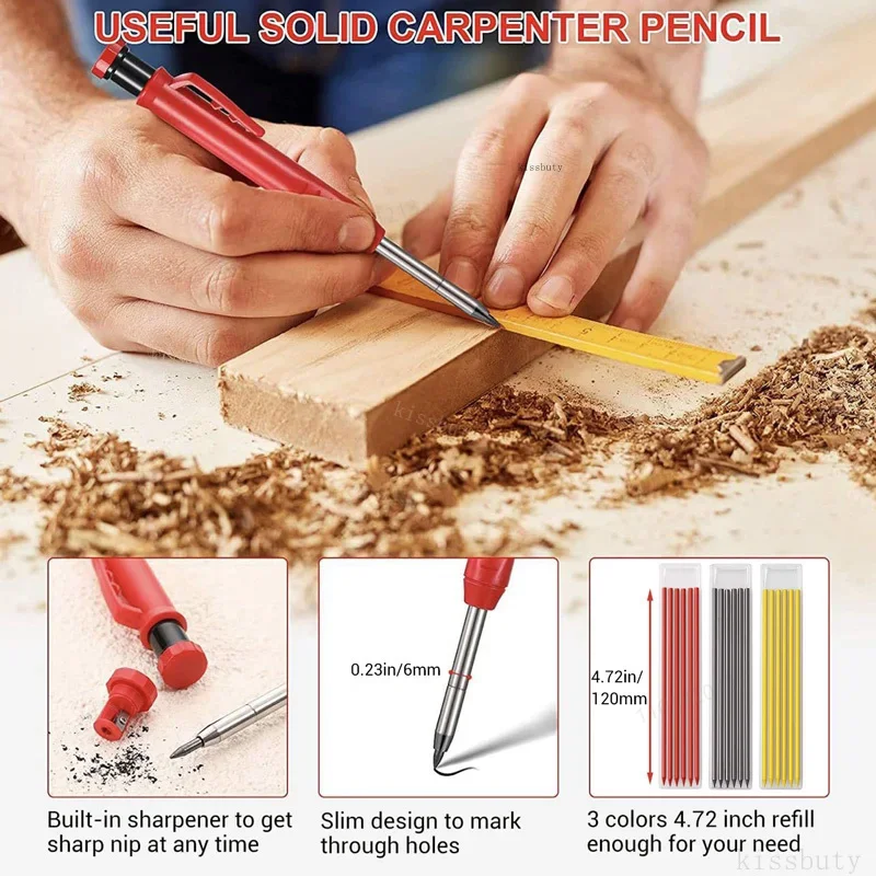 Woodworking Mechanical Pencil Set, Deep Hole Marking and Drawing, 2.8mm Reliable and Durable Lead, for Carpenters Engineering thumbnail 2