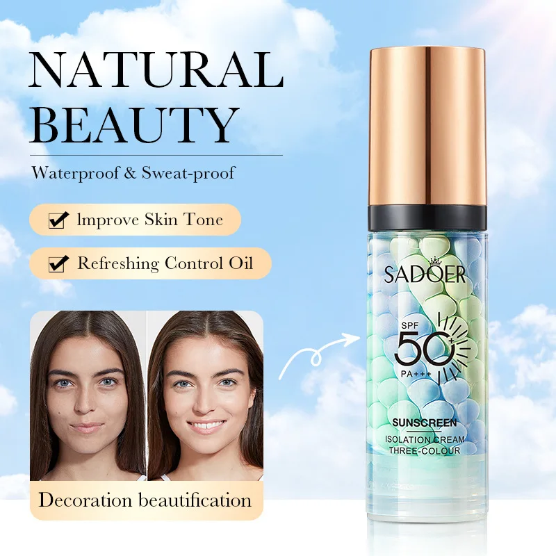 Face Makeup Primer Tri-color Cream Contour Color Isolation Waterproof Makeup Foundation Natural Makeup Base Cream 40g thumbnail 4