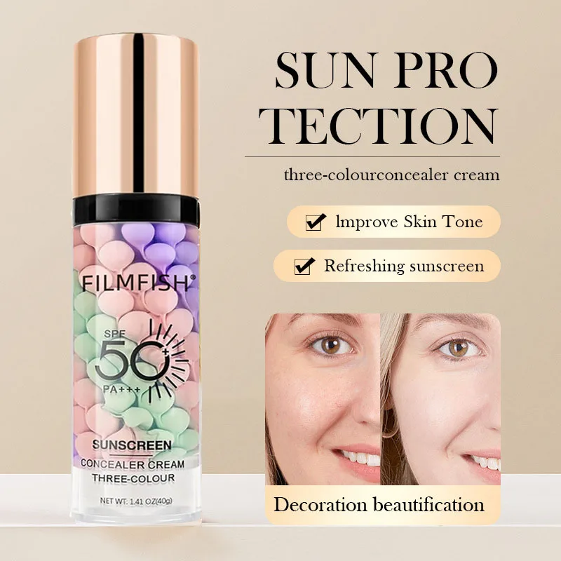 Face Makeup Primer Tri-color Cream Contour Color Isolation Waterproof Makeup Foundation Natural Makeup Base Cream 40g thumbnail 2