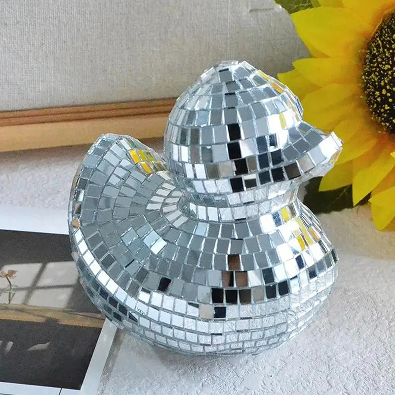 Silver Duck Mirror Glass Decoration Light Reflected Art Glitter Bar Home Disco Ornament For Disco Themed Party Cake Decoration thumbnail 2