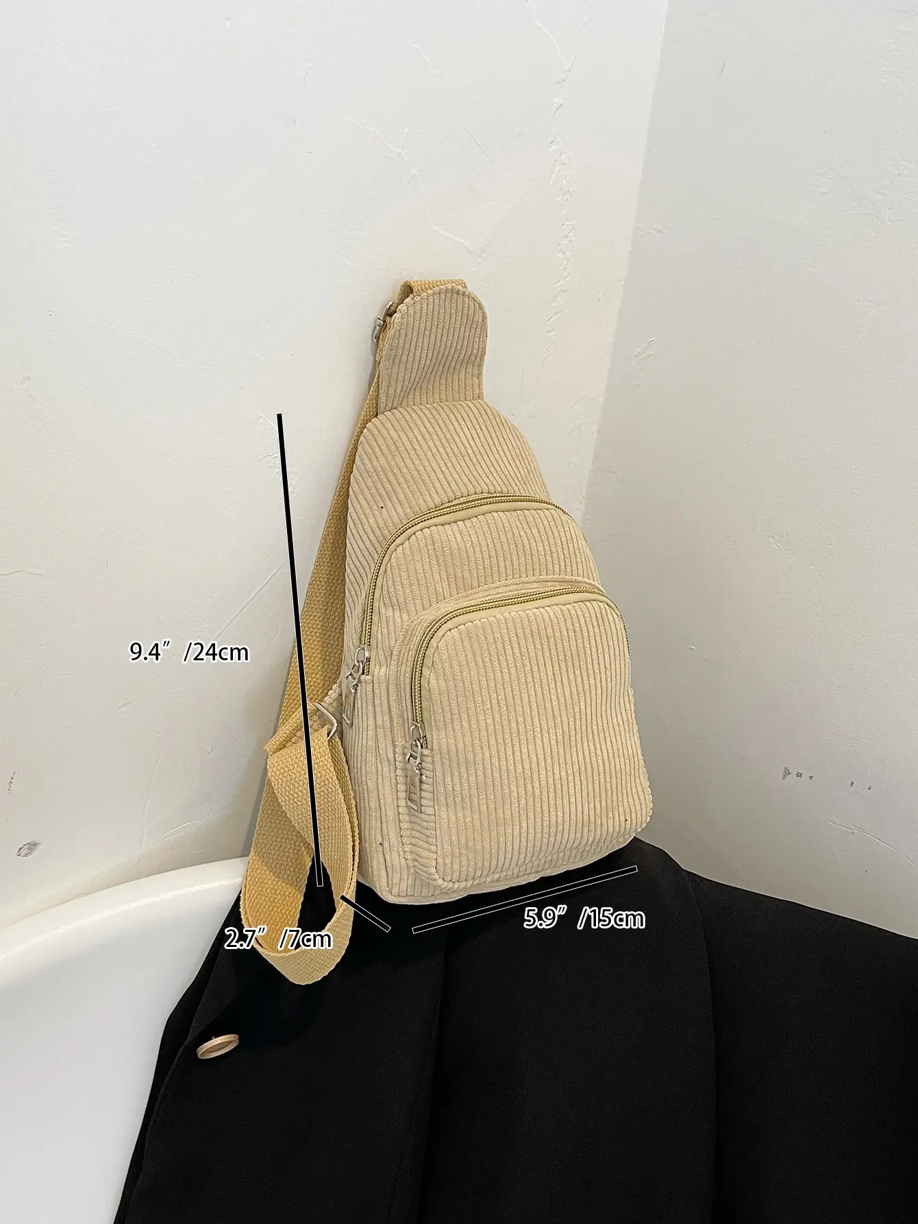 Chest bag corduroy women's chest bag casual lightweight waist bag Korean style versatile pure color extra soft crossbody small bag simple corduroy shoulder crossbody bag thumbnail 5
