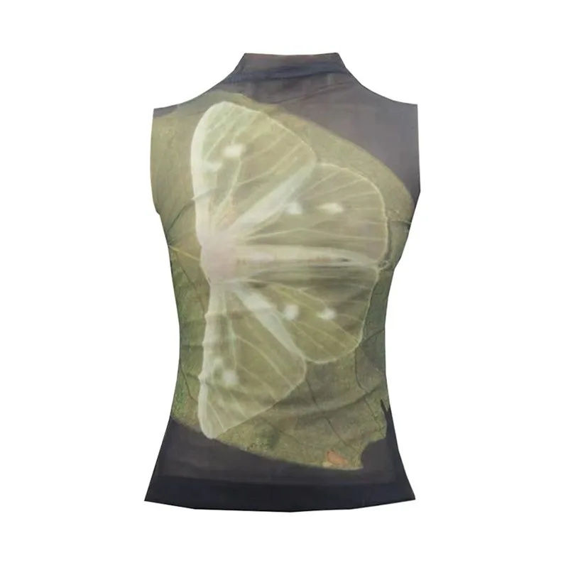 Genayooa Y2k Mesh Tops Sleeveless Tshirts Patchwork Tank Tops Korean Fashion Grunge Aesthetics See Through Summer Tops Tanks thumbnail 6