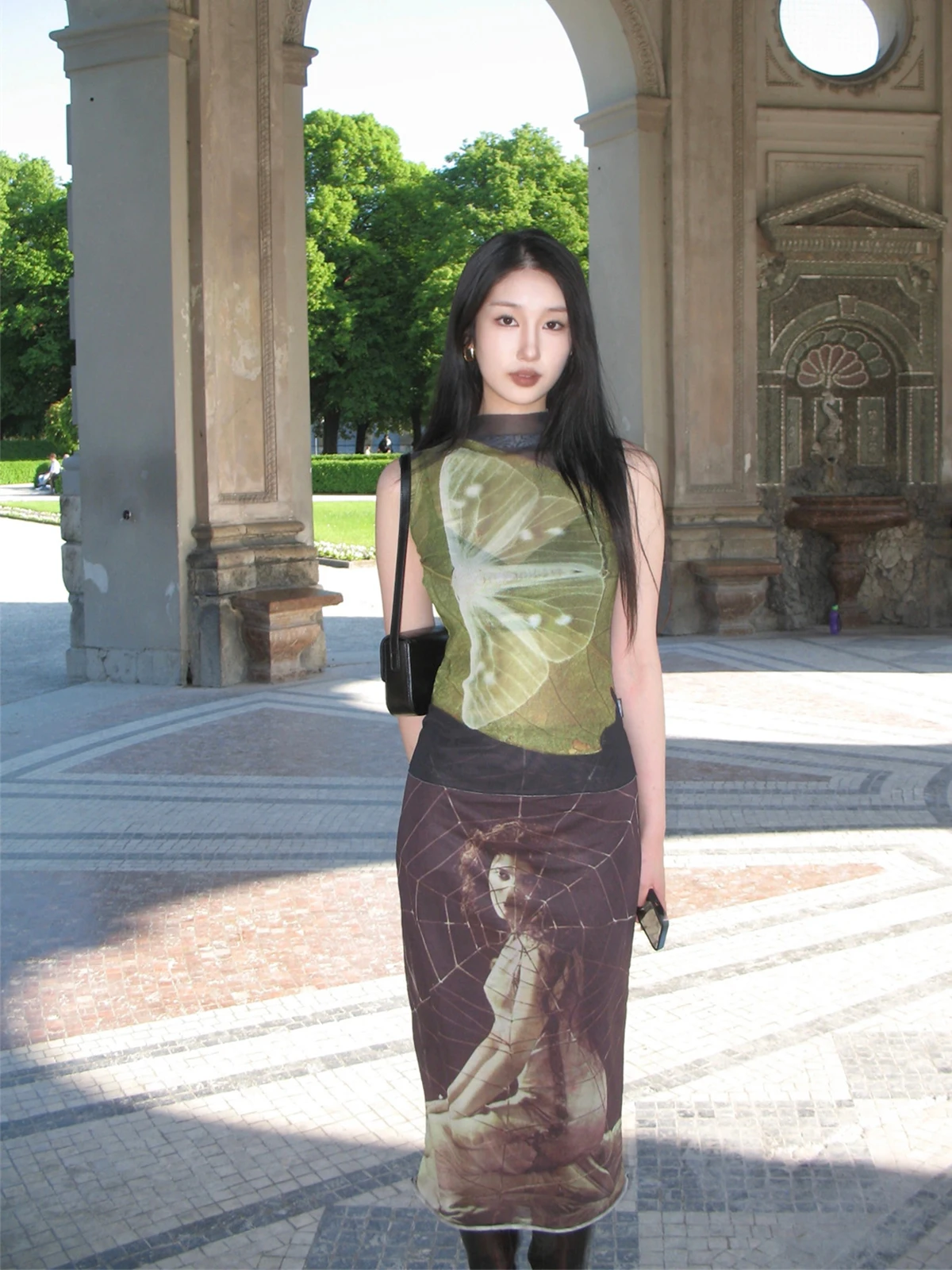 Genayooa Y2k Mesh Tops Sleeveless Tshirts Patchwork Tank Tops Korean Fashion Grunge Aesthetics See Through Summer Tops Tanks thumbnail 5