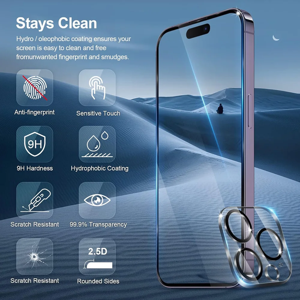HD Screen Protection For iPhone 16 15 17 14 13 12 11 Pro Max Tempered Glass iPhone15 Pro Camera Lens Film iPhone16 Plus 13 Mini thumbnail 2
