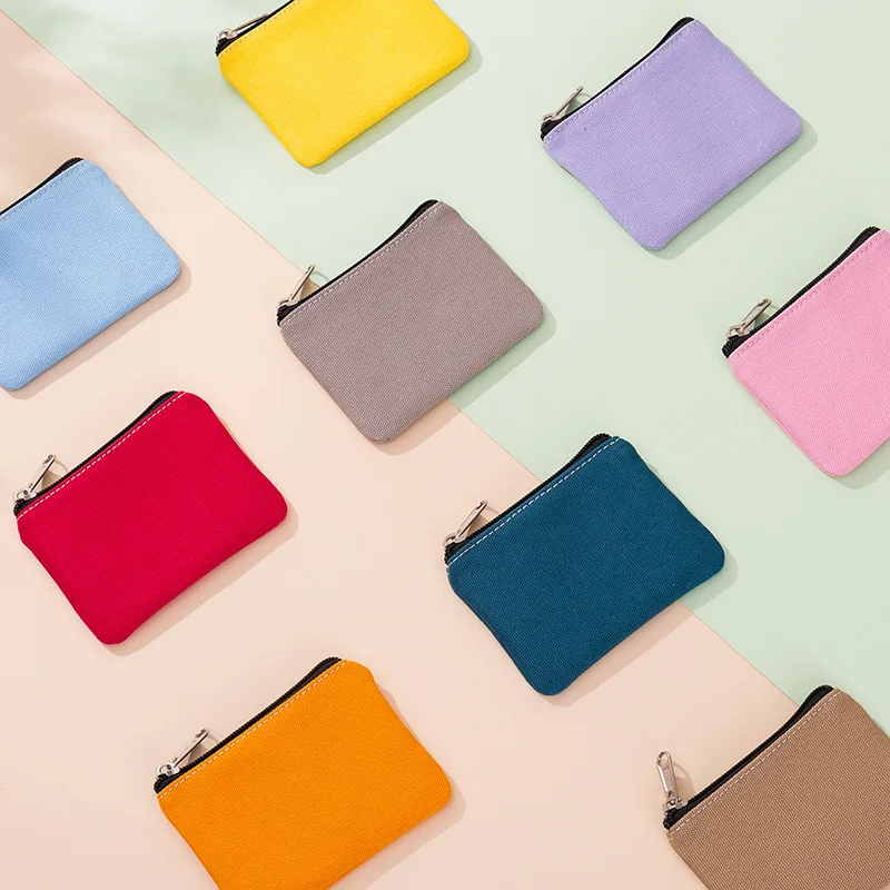 DIY Plain Canvas Cotton Bag Pure Zipper Coin Key Bag Money Pocket Women Men Hand-held Coin Purse Small Wallet Kid thumbnail 4