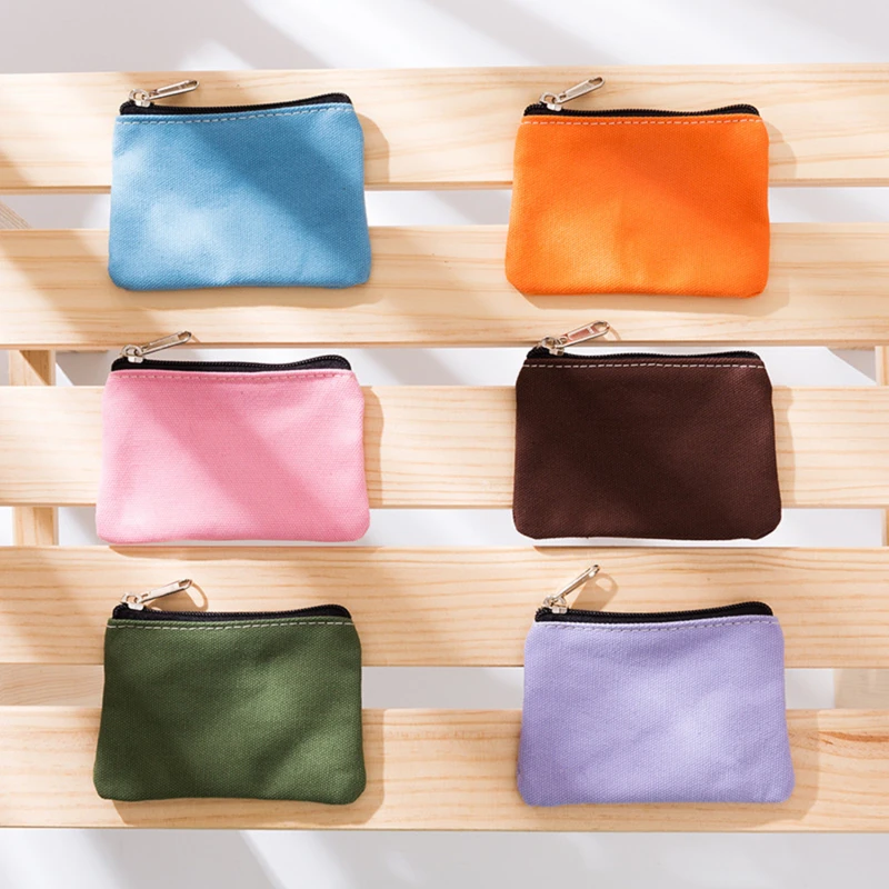 DIY Plain Canvas Cotton Bag Pure Zipper Coin Key Bag Money Pocket Women Men Hand-held Coin Purse Small Wallet Kid thumbnail 2