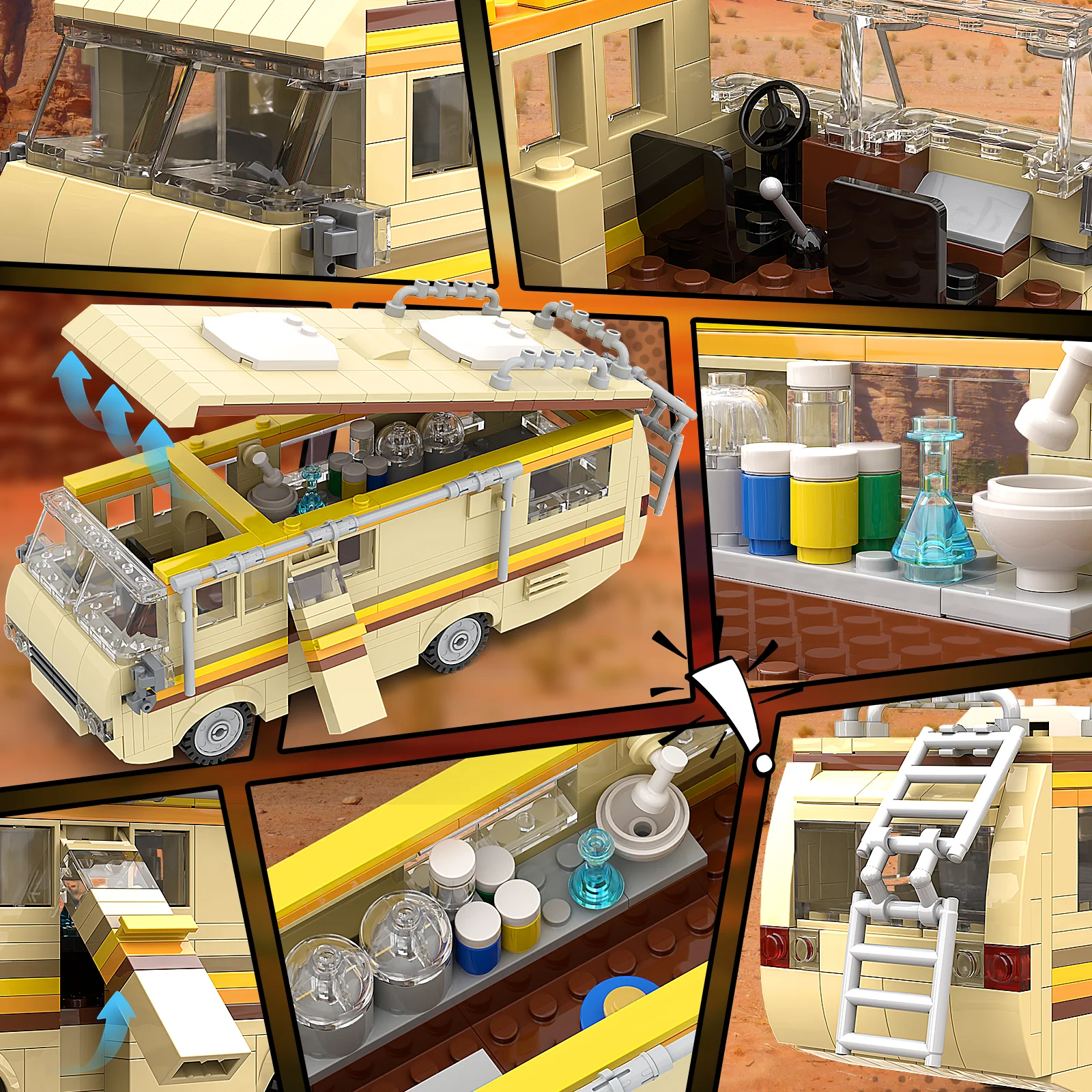 Classic Breaking Bad RV White and Pink Characters Model 3-in-1 Movie Protagonist Building Blocks Toy for Kids Adults thumbnail 4