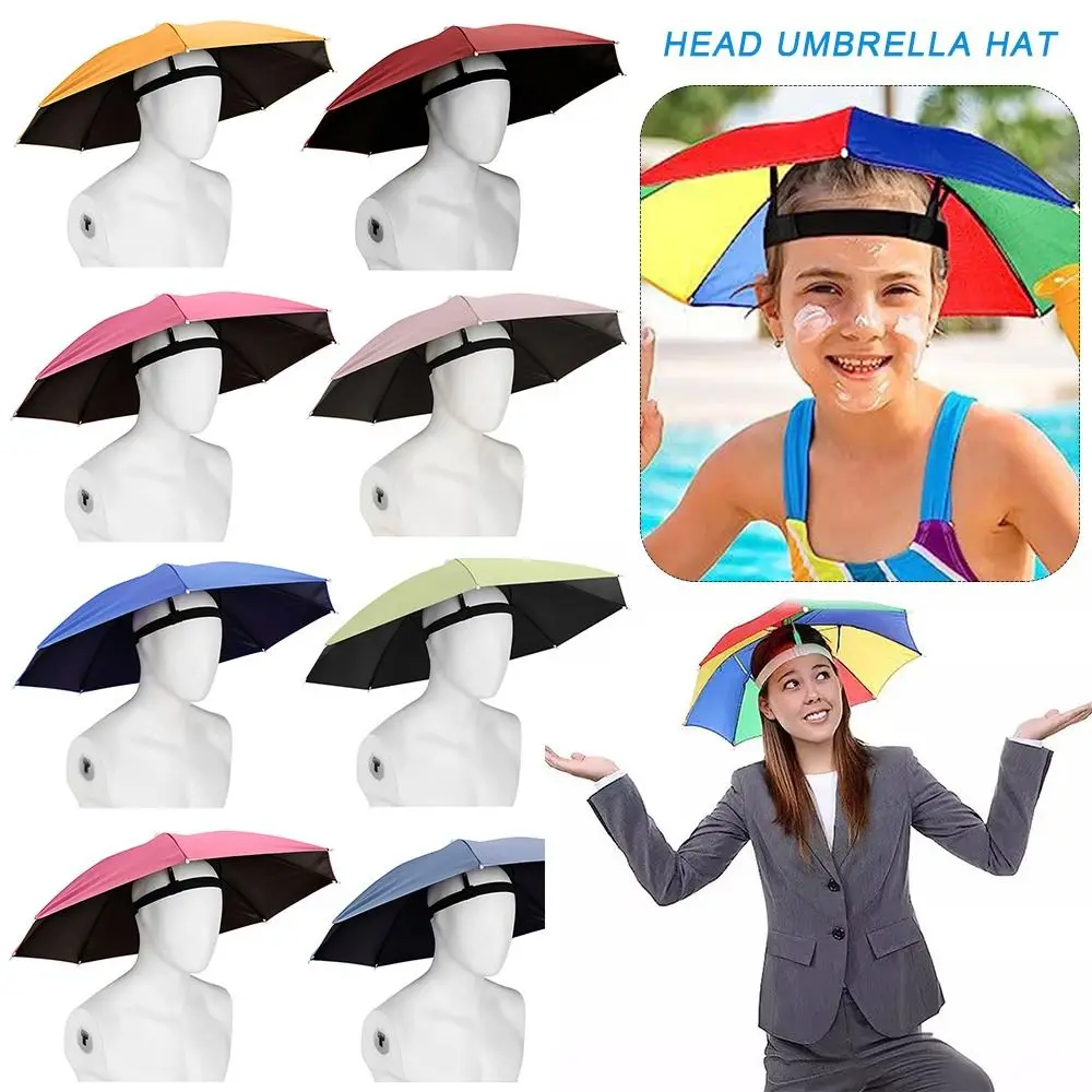 Foldable Head Umbrella Hat Windproof Fishing Head Wearing Sunshade Rain Gear Outdoor Portable Umbrella Camping Beach Head Hats thumbnail 3