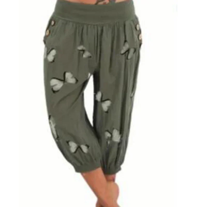 Women's Plus Size 1XL-8XL Butterfly Capri Pants Comfy Stretch Waistband Breathable Summer Style Short Sleeve T-shirt
