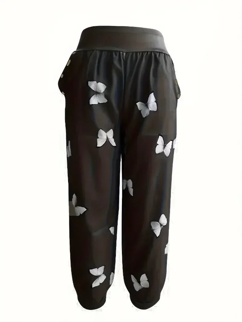 Women's Plus Size 1XL-8XL Butterfly Capri Pants Comfy Stretch Waistband Breathable Summer Style Short Sleeve T-shirt thumbnail 3