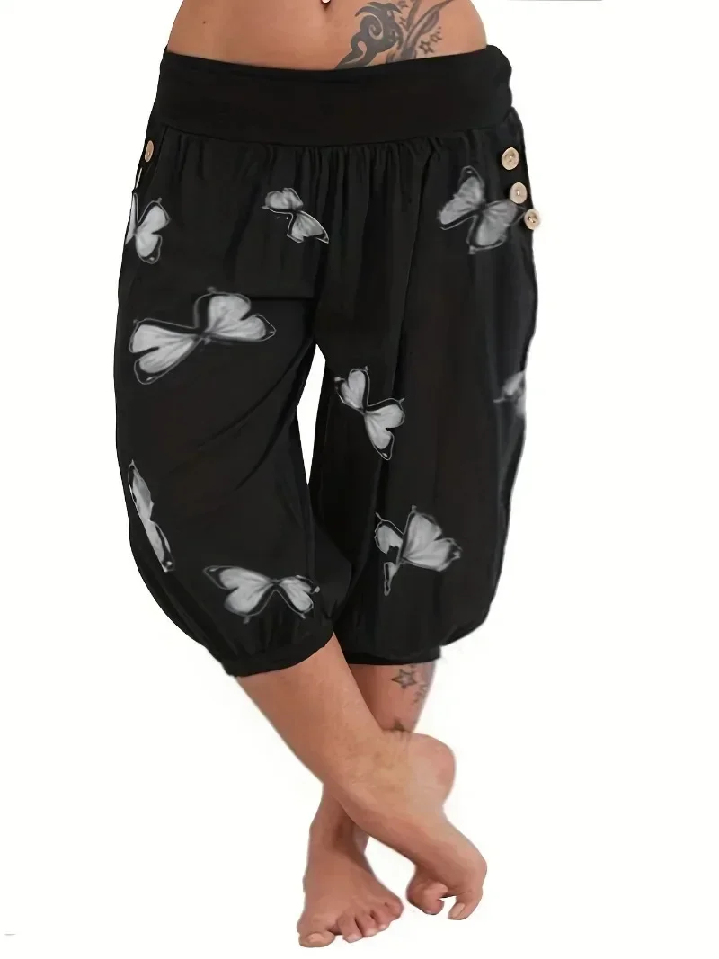 Women's Plus Size 1XL-8XL Butterfly Capri Pants Comfy Stretch Waistband Breathable Summer Style Short Sleeve T-shirt thumbnail 2