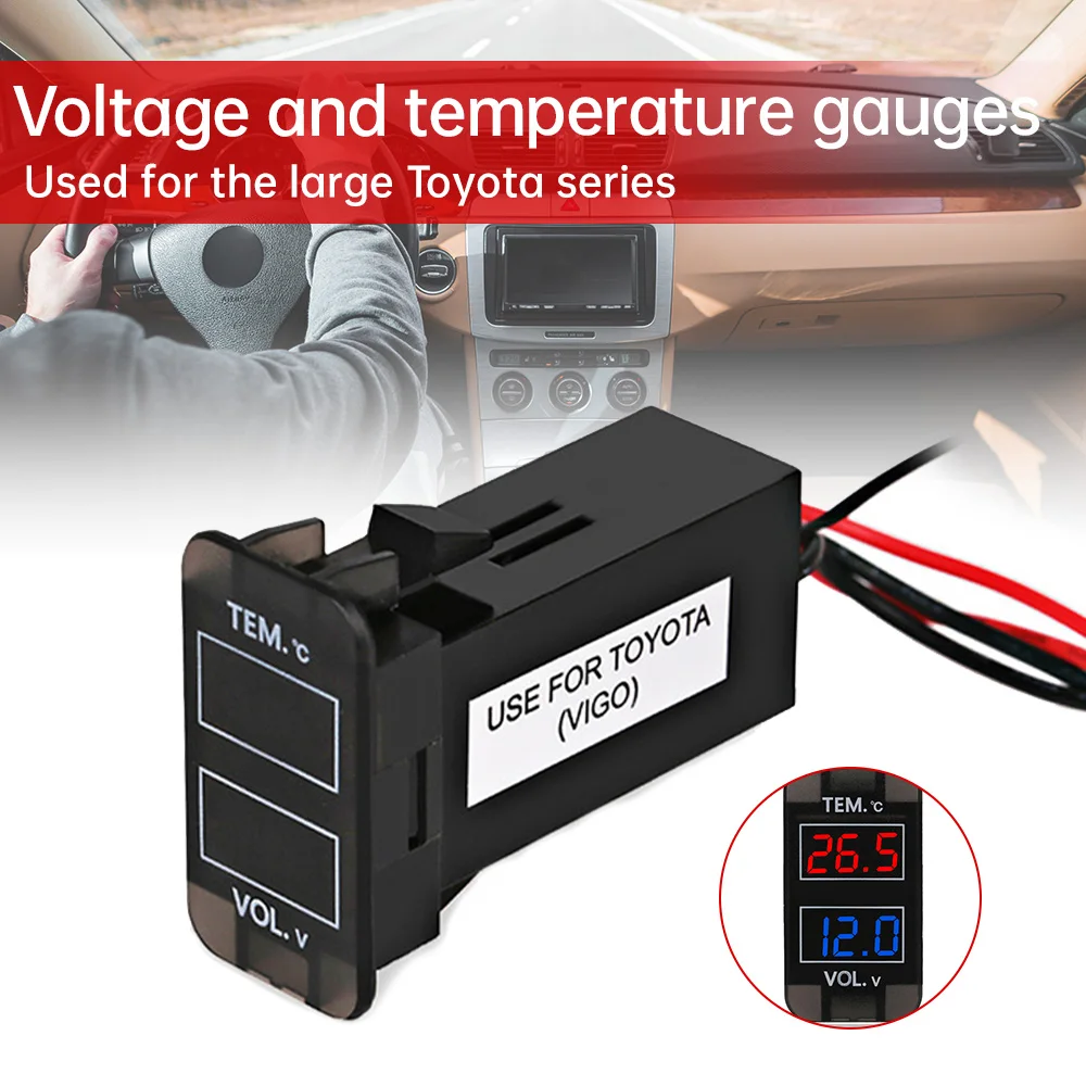 Universal LED Digital Voltmeter Gauge Car Thermometer Voltmeter Voltage Dual Display Gauge Temperature Meter Tester 12V/24V thumbnail 6