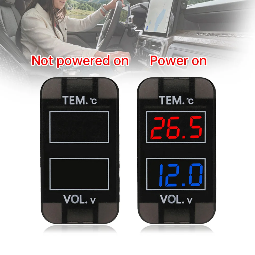 Universal LED Digital Voltmeter Gauge Car Thermometer Voltmeter Voltage Dual Display Gauge Temperature Meter Tester 12V/24V thumbnail 5
