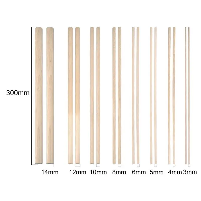 Round Wooden Stick 300mm Long DIY Wood Handmade 3/4/6/8/10/12/14mm Diameter Durable Dowel Building Model Woodworking Tool thumbnail 6