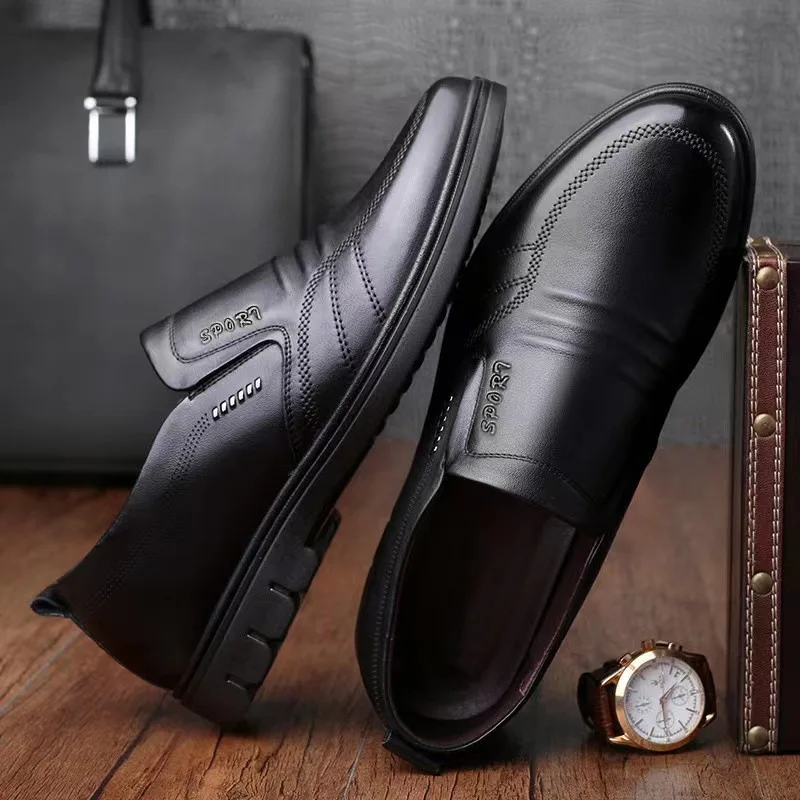 Men's leather shoes new black Soft bottom anti slip and breath shoes men's Business dress casual Zapatos luxury light flat thumbnail 3