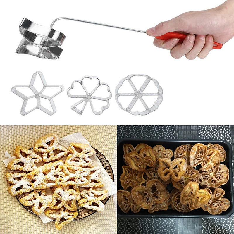 5-Piece Cast Iron Rosette Cookie Maker Set - Versatile Molds with Handle for Easy Use - Perfect for Festive Baking & Family thumbnail 2
