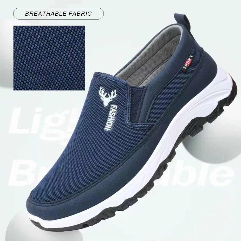 Men Casual Canvas Shoes Lightweight Summer Mesh Shoes Breathable Slip on Flats Men Fashion Walking Shoes Soft Loafers for Men thumbnail 2