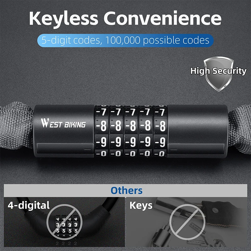 WEST BIKING Portable Bike Chain Lock High Security Anti-theft Thicken Mountain Bike Lock For Scooter E-Bike Outdoor Cycling thumbnail 2