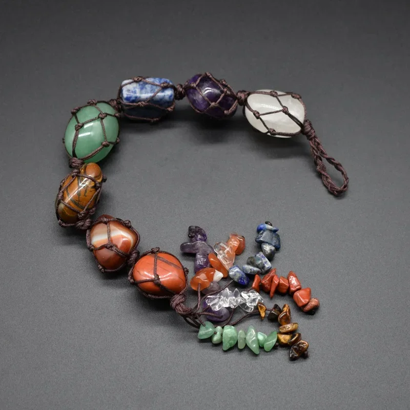 7 Colors Chakra Gemstone Car Pendant Home Hanging Ornament Natural Stone Tassel Spiritual Meditation Auto Interior Decoration thumbnail 4
