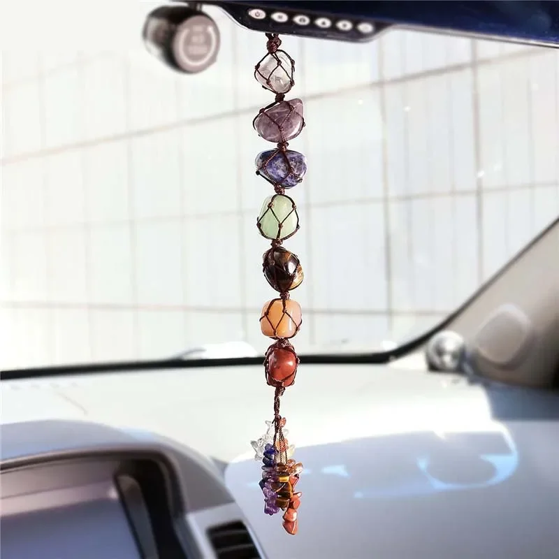 7 Colors Chakra Gemstone Car Pendant Home Hanging Ornament Natural Stone Tassel Spiritual Meditation Auto Interior Decoration thumbnail 3