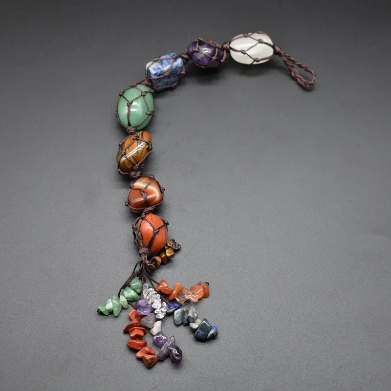 7 Colors Chakra Gemstone Car Pendant Home Hanging Ornament Natural Stone Tassel Spiritual Meditation Auto Interior Decoration thumbnail 5