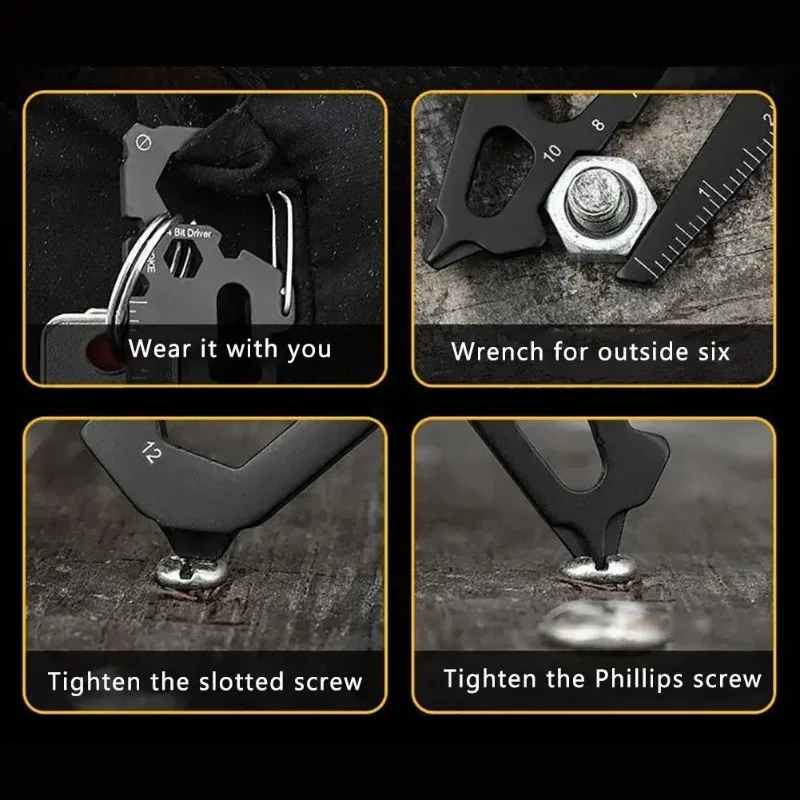 Stainless Steel Outdoor Tools Carabiner Clip Bottle Opener Keychain Ring Multifunction Card Tool Camping Climbing Accessories thumbnail 4