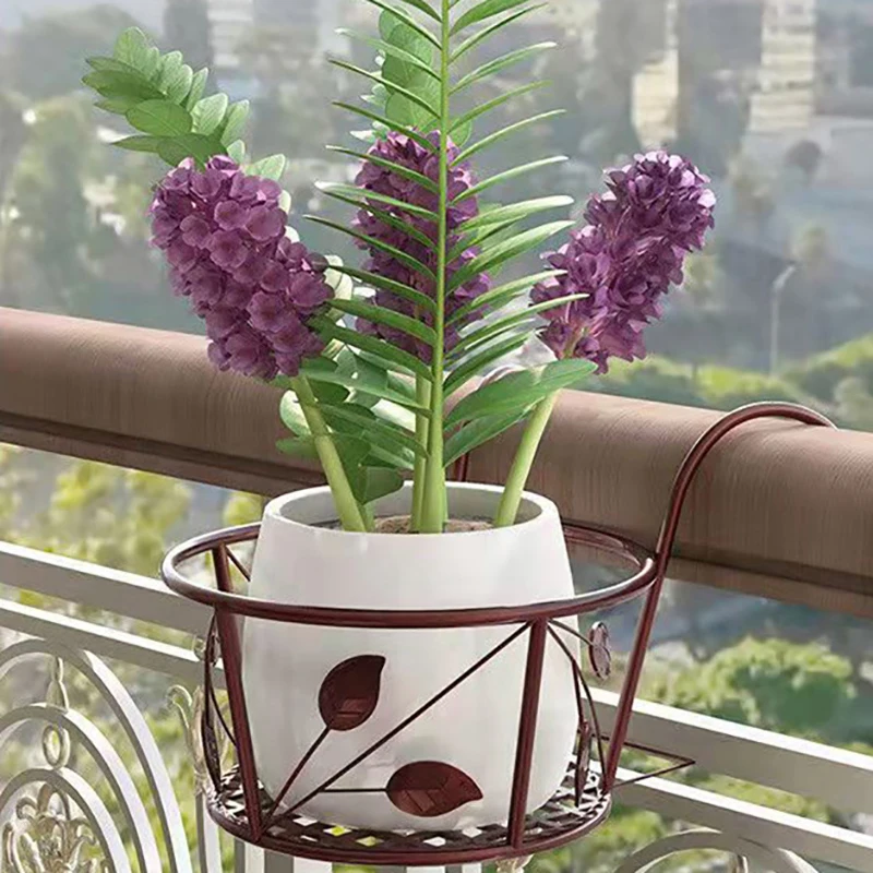 Outdoor Hanging Basket Plant Iron Racks Garden Decoration Fence Balcony Round Flower Pots Hanging Planter Stand Holder thumbnail 5